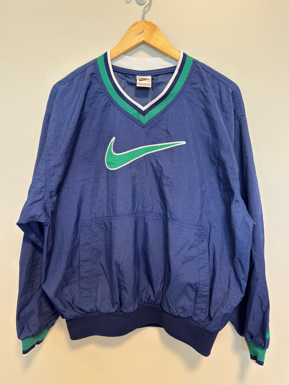 Vintage 1992 Nike Big Center Swoosh V-Neck Nylon Pullover Jacket XL